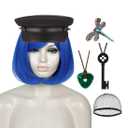 ATAYOU 6Pcs Short Blue Wig with Accessories for Women Halloween Cosplay costume