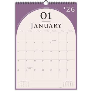 7 x Wall Calendar 2026, 12 Months, 17" x 12" Large Wall Calendar 2026 with Hanger, Thick Paper and Spiral Binding, Vintage Arch Design.