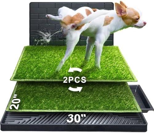 Hompet Dog Potty for Indoor or Porch, 2 Pcs Artificial Grass Training Pads with Pee Baffle, Reusable, Alternative to Puppy Pads, Portable Dog Litter Box for Small/Medium Dogs