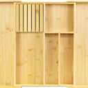 VaeFae Bamboo Kitchen Drawer Organizer, Wooden Utensil Tray with Multiple Compartments, Cutlery and Silverware Storage (6 Slot, Natural)