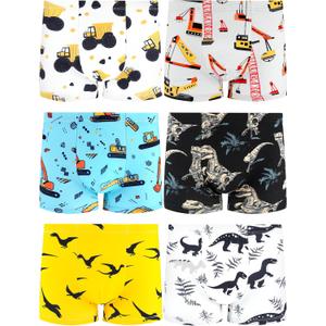 Boys' Underwear,Soft Cotton Tagless Panties for Toddlers' & Little Kids' Comfort,Breathable Boxer Briefs,6-Pack (5, Dinosaur-leaves-excavator-crane-sand Truck-white)
