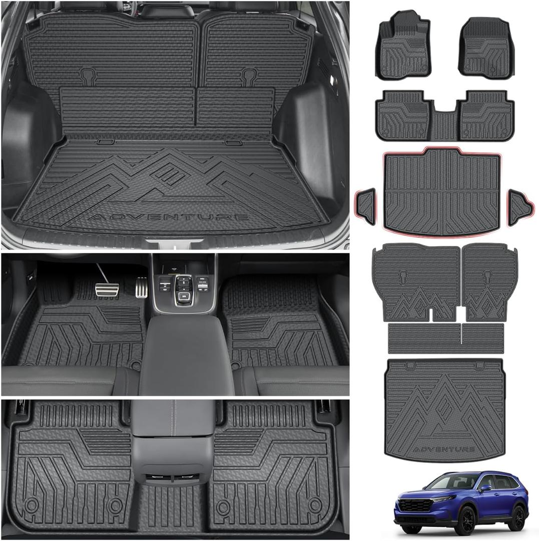 Powerty Floor Mats for 2023-2025 2026 Honda CRV (Gas Model Only), All Weather 3D TPE Anti-Slip Upper & Lower Position Trunk Cargo Liner Seat Back Covers Protectors Full Set Car Accessories