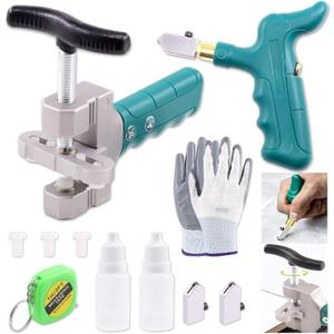 Keadic Glass Tile Cutter Tool Kit, Glass Breaking Pliers, Tile Cutter Hand Tools Set with 6mm Alloy Steel Blades, Spacers, Special Oil Bottles Tape Measure & Cut-resistant Gloves