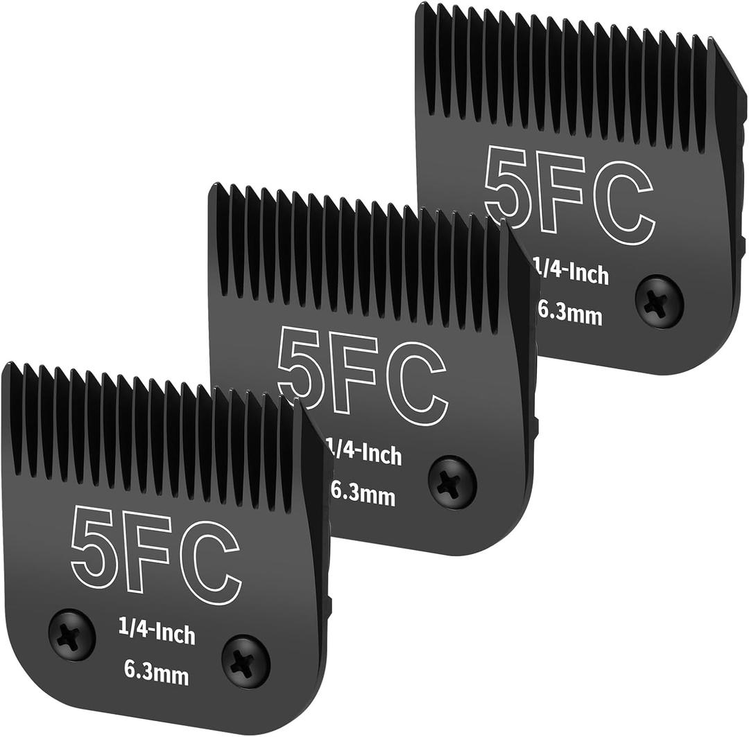 3 Pack 5FC Detachable Dog Grooming Steel Blades,Compatible with Andis,Oster A5,Wahl KM-10 Series,Cut Length 1/4" 6.3MM Black