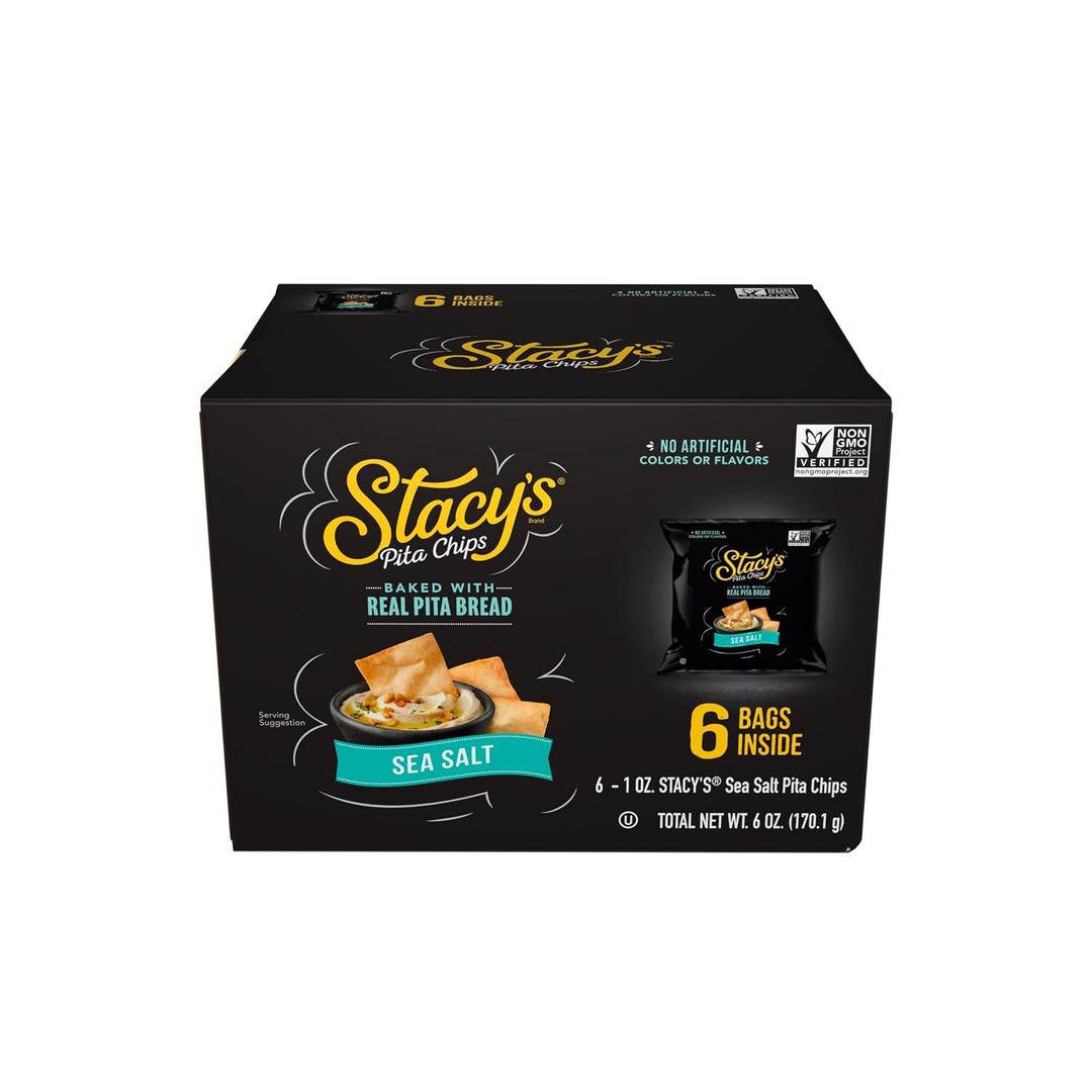 Stacys Pita Chips, Sea Salt, No Artificial Colors or Flavors, 1 Oz (Pack of 6) (EXP 08/11/26)
