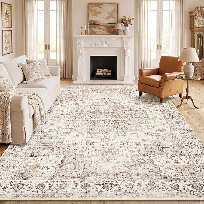 Garvee 8x10 Area Rug Vintage Boho Beige Washable Living Room Rug Non Slip
Brown Medallion Carpet Soft Retro Low Pile Distressed Floor Mat for Dining Room Bedroom Office Indoor Home Decor