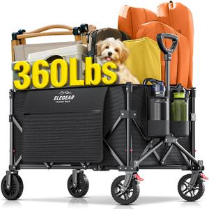 Elegear Wagon Cart Foldable Collapsible 150L 360LBS - Heavy Duty Large Capacity Utility Beach Wagon with 360 All-Terrain Wheels & Smallest Folding Design for Camping Garden Grocery Sports Shopping (Black)
