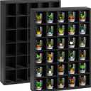 2 Pcs Shot Glass Display Case, Black Wooden Shot Glass Shelf with Removable Shelves, Wall Mounted Shadow Box Thimble Display Case, 30 Slots