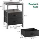 Huuger Night Stand with Charger Station, 27.7 Inch Tall Nightstand, Bed Side Table with 2 Fabric Drawers, Fabric Drawer Dresser for Bedroom, Living Room, Grey, 11.8"d X 17.7"w X 27.7"h