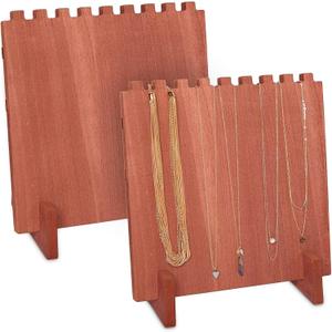 Farmlyn Creek Wood Necklace Display Stand, Jewelry Organizer (10.3 x 9.38 x 5.5 Inches, 2 Pack)