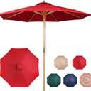 9ft Bamboo Umbrella, Outdoor Patio Umbrella, Waterproof Market Umbrella, 8 Ribs Table Umbrella with Pulley Lift for Garden, Deck, Pool, lawn, Backyard (RED)