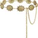 SANSTHS Women Western Concho Belt Cowgirl Boho Chain Belt Country Concert Metal Belt for Dresses (S: Fit Waist Up to 36'')