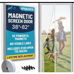 Flux Phenom Magnetic Screen Door Mesh 38x82 Inch – Easy Install, Strong Magnet Strength, Self-Sealing Mesh, Pet Tested, Hands-Free Entry, Door Screen Magnetic Closure, Keeps Bugs Out - White