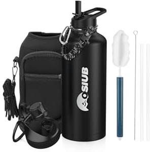 OSIUB Insulated Water Bottle 87 oz, Triple Wall Vacuum Stainless Steel(Cold for 48 Hrs), Leak Proof & BPA-Free, Half Gallon Water Bottle with Reflective Paracord & Flip Straw for Sports & Travel