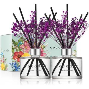 COCODOR Preserved Real Flower Reed Diffuser/Garden Lavender / 6.7oz(200ml) / 2 Pack/Reed Diffuser Set, Oil Diffuser & Reed Diffuser Sticks, Home Decor & Office Decor, Fragrance and Gifts