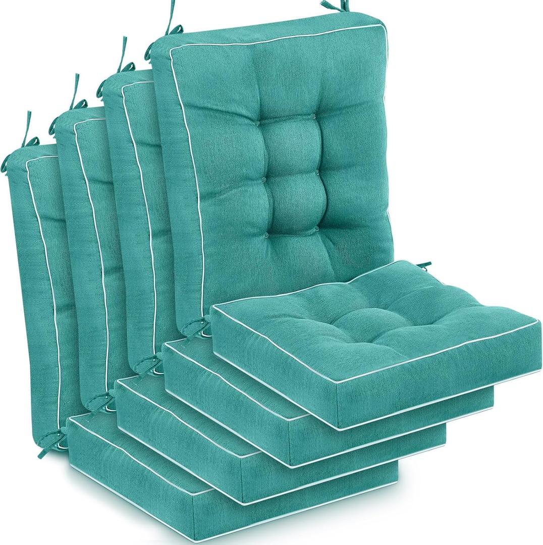 Juexica 4 Sets Outdoor Patio Cushions High Back Outdoor Chair Cushions Rocking Cushion Waterproof Indoor Patio Fastness Chair Pads with Ties for Seasonal Indoor Home Office(Teal,16 x 16 x 3.5)