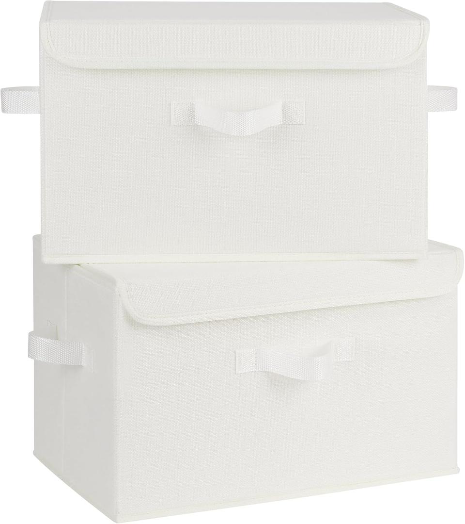 GRANNY SAYS Storage Bins with Lids, Fabric Storage Boxes, Closet Organizers and Storage, Ivory White, 2-Pack