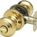 Copper Creek Polished Brass Door Knobs - Round Colonial Knob with Privacy Locking Function for Home Improvement, 1 Pack - Fits All Standard Doors - Locking Door Knob for Bedroom and Bathroom Use