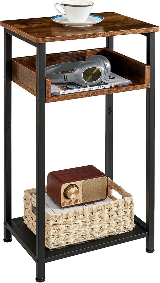 Tall Side Table, 30 inch High End Table, Small Entryway Table, Bedside Table for Living Room and Bedroom, Rustic Brown & Black