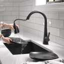 Delta Lenta Matte Black Kitchen Faucet with Pull Down Sprayer, Modern Single Hole Kitchen Sink Faucet, Single Handle, Matte Black 19802Z-BL-DST