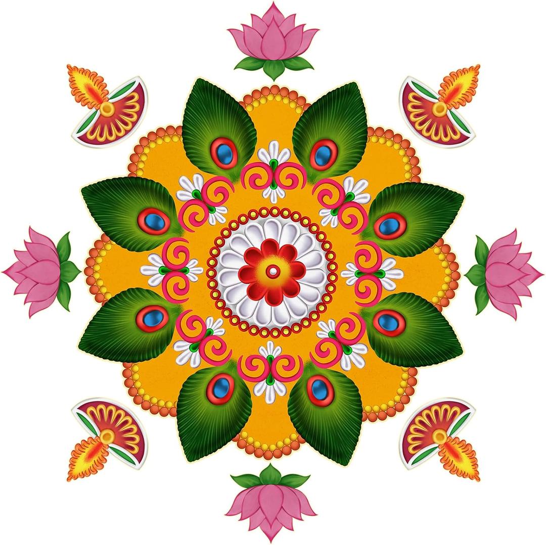 Diwali Decorations for Home Vinyl PVC Diwali Rangoli Sticker for Home Floor Entrance Table Indian Wedding Festival Decorations and Gifts (Large)