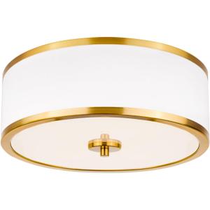 3-Light Flush Mount Ceiling Light Fixture, 12.6" Drum Light with White Fabric Shade, Modern Close to Ceiling Light for Living Room Bedroom Dining Room Kitchen Hallway Entry (Brushed Gold)