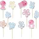 24 PCS Jellyfish Bubbles Flowers Cupcake Toppers Under The Sea Bottom Theme Cake Decorations for Wedding Bridal Baby Shower Birthday Party