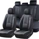 Coverado Car Seat Covers Full Set, Leather Seat Cover for Car with Lumbar Support, Black Seat Covers for Front and Back, Waterproof Car Seat Protector Car Seat Cushion Universal Fit for Most Vehicles