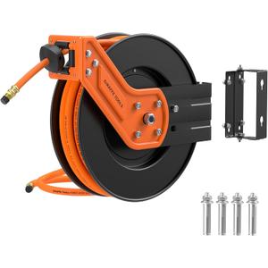 Giraffe Tools TA15 Retractable Air Hose Reel Swivel 3/8" x 50 ft Hybrid Hose, Max 300 PSI, Ceiling/Wall Mounted Heavy Duty Industrial Commercial Air Compressor Hose Reel, 50ft, Tangelo