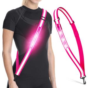 LED Reflective Belt Sash Walking Gear,Safety Lights for Walkers at Night,High Visibility Safety Rechargeable Reflective Running Gear for Men Women Kids Night Dog Walking Gear (Pink)