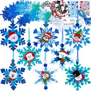 Winlyn 24 Sets Christmas Craft Kits Winter Crafts DIY Christmas Snowflake Ornaments Decorations Art Sets Foam Snowman Santa Owl Christmas Stickers for Kids Holiday Classroom Activities Party Favors