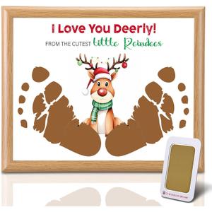 Baby's First Christmas Footprint Craft Newborn Footprint Art Craft DIY Frame Christmas Ornament Kit Wooden Picture Frame Holiday Xmas Gifts 2025, Tabletop Display Memory Keepsake(Reindeer,Gold)