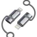 BOUTOP [MFi Certified] USB C to Lightning Adapter Support 36W PD Fast Charging with Anti-Loss Design Compatible with iPhone Gray -2 Pack