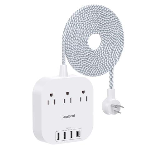 Power Strip with USB C, 3 Outlets 4 USB Ports (22.5W/4.5A) Desktop Charging Station, Flat Plug, 15ft Braided Extension Cord, Non Surge Protector for Travel, Cruise Ship, ETL Listed