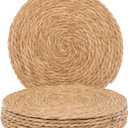 GENMOUS Woven Placemats Set of 8, 13.5" Round Placemats Natural Water Hyacinth Boho Placemats,Farmhouse Rattan Chargers for Dinner Plates,Rustic Braided Wicker Table Mats for Dining Table,Home,Wedding