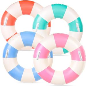 4Pcs Inflatable Pool Float with Handle 4 Colors Classic Striped Swim Rings Swimming Pool Tubes for Teens Summer Beach Bachelorette Party, 30 x 14 Inch