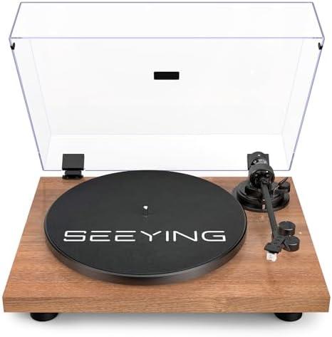 SeeYing Turntable Vinyl Record Player Bluetooth Output Built-in Preamp Phono/Line Switch Adjustable Counterweight Anti-Skate Variable Pitch Control Magnetic Cartridge Belt Drive 2-Speed