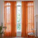 Deeprove Boho Curtains 63 Inches Long for Bedroom Living Room, Cotton Linen Plaids Textured Semi Blackout Bohemian Farmhouse Fall Window Treatment Grids Drape Tassels, 1 Panel W52 x 63, Burnt Orange