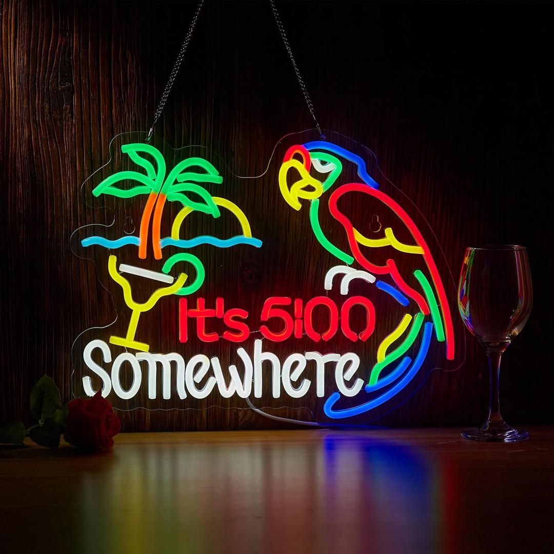Its 5 00 O'clock Some Where Neon Sign for It's Five Oclock Somewhere Sign Wall Decor LED Bar Beer Neon Light.
