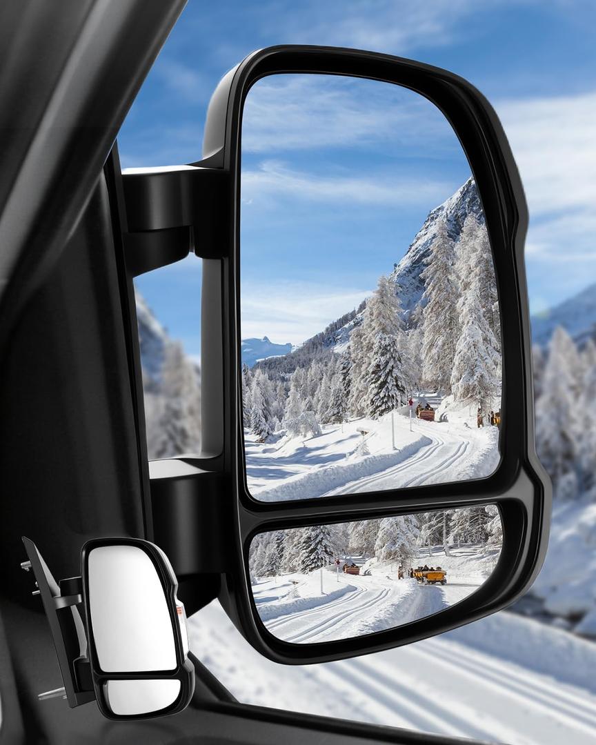 Passenger Right Side Mirror Replacement for Dodge Ram Promaster 1500 2500 3500 2014-2026, Heated Power Glass Car Accessories for Ram Promaster, Turn Signal Light Manual Folding, Replaces CH1321417