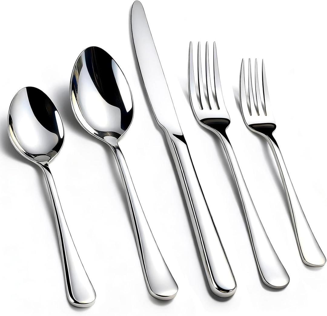 KIKCOIN 60 Pack Silverware Set for 12, Heavy Duty Stainless Steel Flatware Set, Mirror Polished Cutlery Utensils Set Includes Forks and Spoons Set for Home Kitchen Restaurant Wedding
