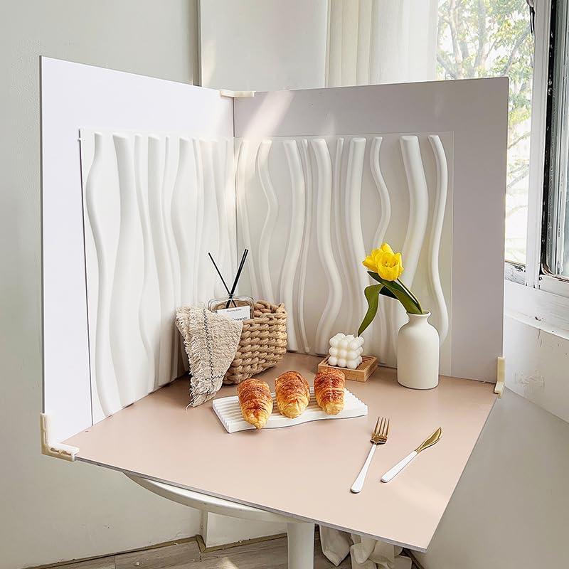 5PCS 8Patterns Large 3D Stereoscopic Photography Background Boards 24x24IN Double Sided Waterproof Reusable Photo Backdrops for Product Food Jewelry Cosmetics Props (White Coffee)