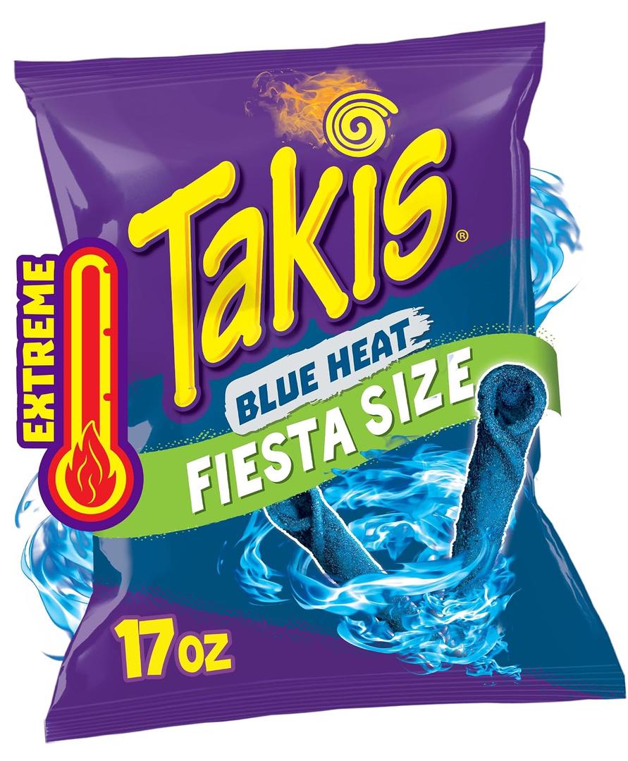 Takis Blue Heat Rolled Tortilla Chips, 17oz Bag
Extremely Spicy Hot Chili Pepper Flavor, Corn Snack Chips, Big Party Size for Sharing at Fiestas and Cook-Outs