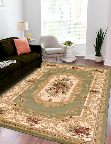 Unique Loom Versailles Collection Area Rug - Henry (9x12 Rectangle Green/Cream)