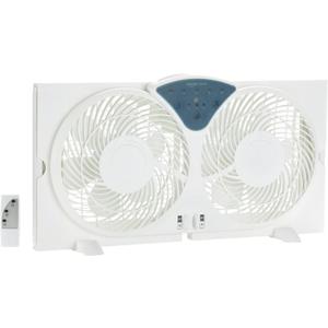 Amazon Basics Twin Window Fan with Reversible Airflow, 3 Speeds, Exhaust, Expandable Side Panel, Digital Control, 9 inch, 78W, White
