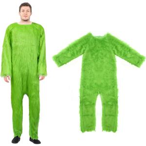 Adults Green Monster Onesie Fancy Furry Santa Jumpsuit Christmas Halloween Cosplay Dress Up Costume for Men Women, Green, Medium