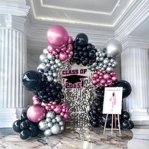 Chrome Hot Pink Silver Black Balloon Garland Arch Kit 160+pcs For Grad Wedding Birthday Baby Shower Party Mother's Day
Decorations