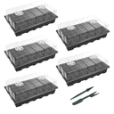 Gardzen 5-Set Seed Starter Tray Kits, Durable Plant Germination Trays with Humidity Vented Domes and Bases, Ideal for Seed Starting, Indoor Gardening, and Greenhouse (Total 200 Cells)