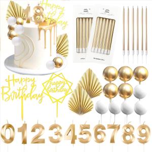 36 Pcs Birthday Candle Set, Tyotrbs Birthday Candles For Cake Champagne Gold Birthday Decorations White Gold Balls Cake Toppers Birthday Candles DIY Cake Decor for Men Women Wedding Anniversary