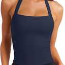 LASLULU Womens Sexy Halter Sports Bra Workout Tops Wirefree Sleeveless Gym Yoga Tank Tops Y2k Casual Crop (Blue, M)